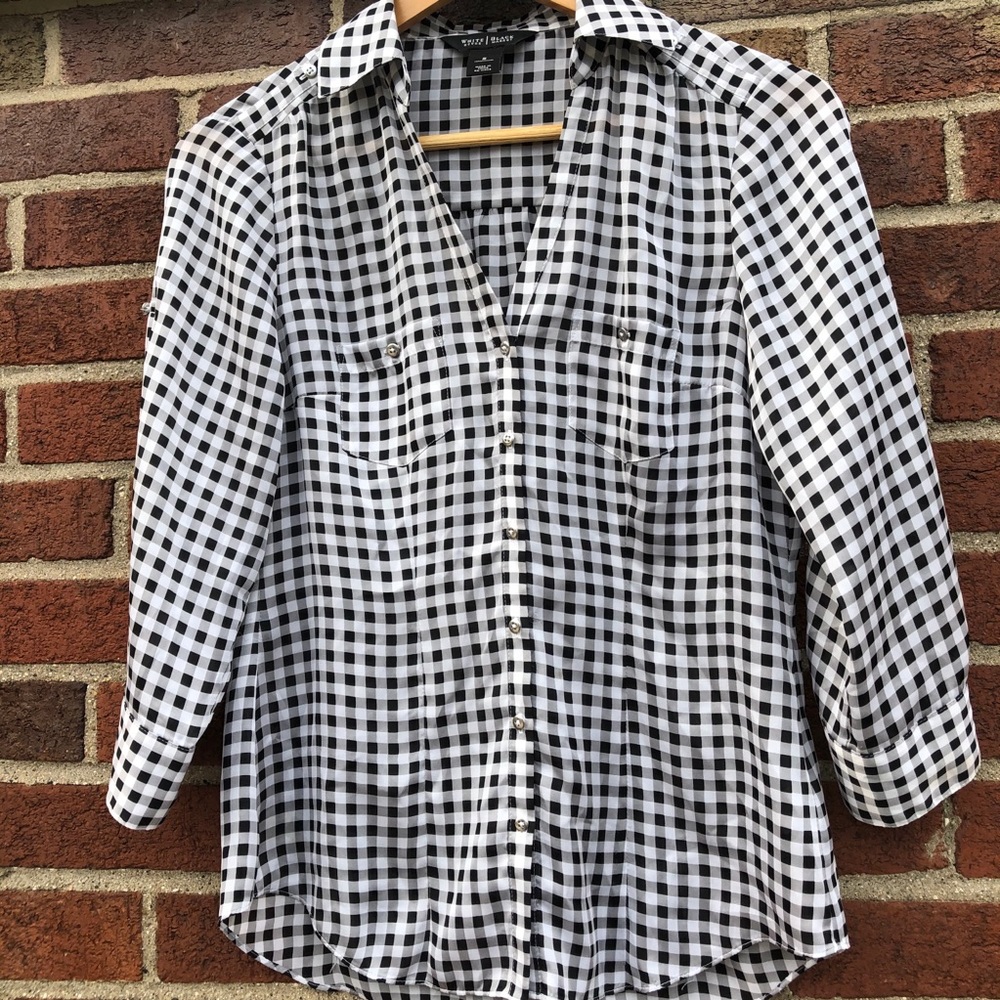 White House Black Market Blouse Black White Sz 2